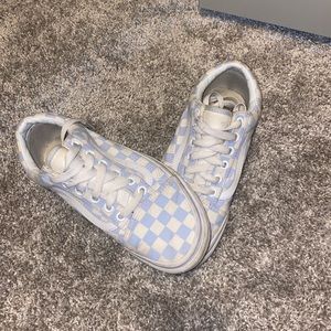 custom light blue checkered vans